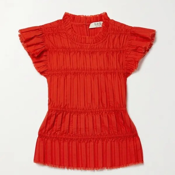Sea New York Tops - Sea New York NY Greir Gathe Poplin Top Size Small Orange/Red